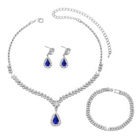 FDEETY Jewellery Set Rhinestone Necklace Bracelet Earrings Sets Prom Costume Jewellery Set Bridal Wedding Party for Women and Girls, Alloy Steel