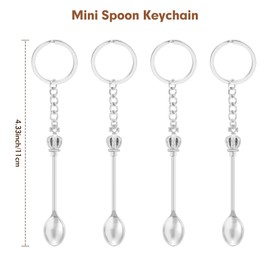 4PCS Mini Spoon Keychain Metal Tiny Spoons Small Spoons for Powder Spices Pendant Necklace Keychain for Purse Bag Backpack Gift (Silver)