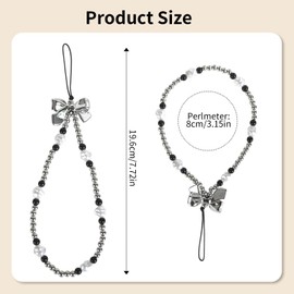 Reownest 2 Pack Beaded Phone Bracelet Strap, Cute Bowknot Beaded Chain Aesthetic Wrist Strap, Anti-Lost Acrylic Lanyard Charm for Women Girls - Gold, Silver