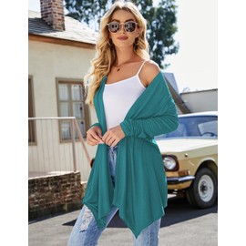 Uvog Light Weight Cardigan Women Summer Casual Plus Size Long Drapped Open Front Cardigan Wrap Coverup Top Lake Blue,3X