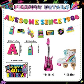 40th Birthday Decorations for Women Men - Awesome Since 1986 Banner Garland Hanging Swirls Honeycomb Centerpieces Balloons 1986 Birthday Decorations for 40 Years Old Party Decor