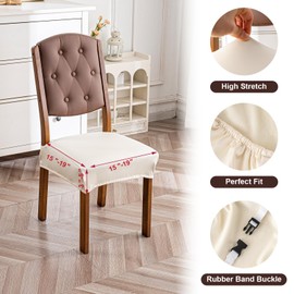 YUEANG Waterproof Seat Covers for Dining Room Chairs Set of 6 - PU Leather Removable Washable Chair Seat Slipcovers, Rear Covers (Beige)