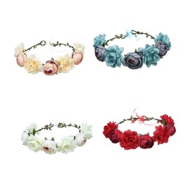 BIUDECO Delicate Simulation Flower Garland Bridal Headpiece Hairband Wedding Accessory
