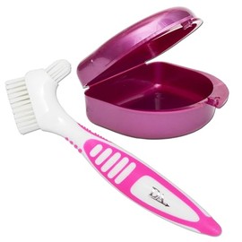 Retainer Case & Denture Brush ~ Storage Container & Brush for Cleaning Ortho Retainers (Pink, One Size)