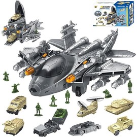 Airplane Toy for Kid - 2-in-1 Airplane Playset for Ages 5-7 3-6 Boy, Fighter Jet with 6 Truck Vehicle, 5 Helicopter, Army Men, Car Kit for 4 5 6 7 8 Years Old Child Birthday - Style: B-Helicopter