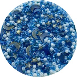 Assorted Glass Beads for Jewelry Making Glass Star Beads Moon Beads Seed Beads Glass Pearl Beads Multi Size Colors Spacer Beads for Bracelets Necklace Earring Making(White Ink Blue)