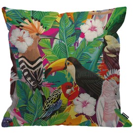 HGOD DESIGNS Parrot Cushion Cover Tropical Bird Toucan Leaves and Hibiscus Flowers Home Decor Men Women Living Room Bedroom Sofa Chair 45x45cm