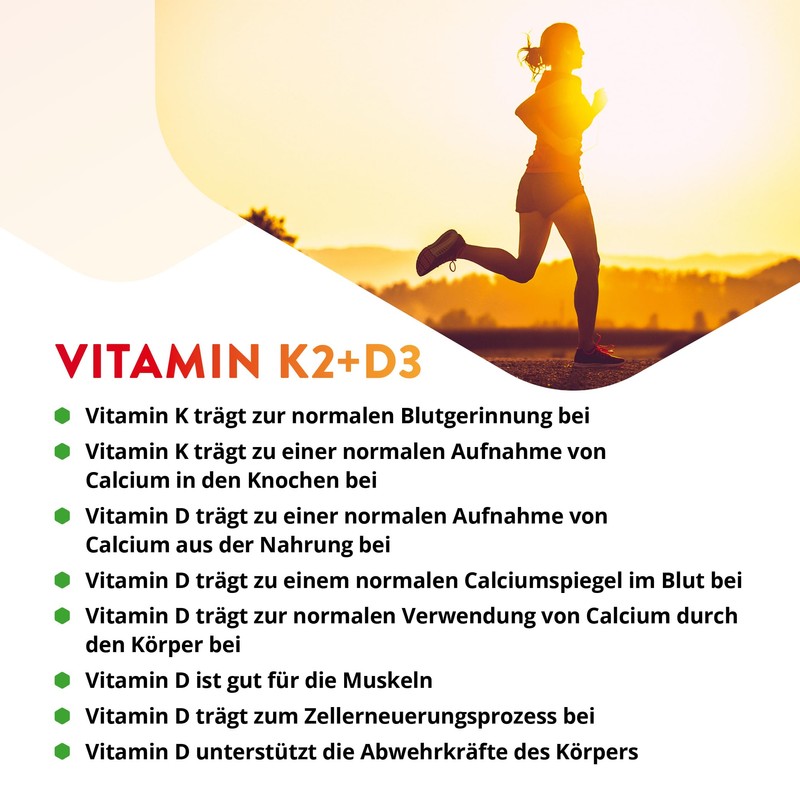 Vitals - Vitamin K2 + D3 60 vegan Softgel-Kapseln. Ein