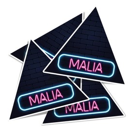 Vinyl Triangle Stickers (Set of 4) 10cm - Neon Sign Design Malia Name for Laptops, Tablets, Luggage, Scrap Booking, Fridges #353298
