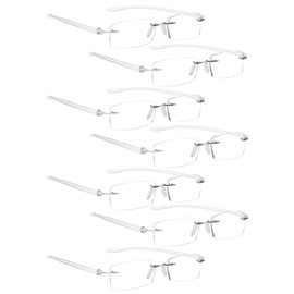 READING GLASSES 7 pack Small Lens Rimless Readers (Transparent Arm)