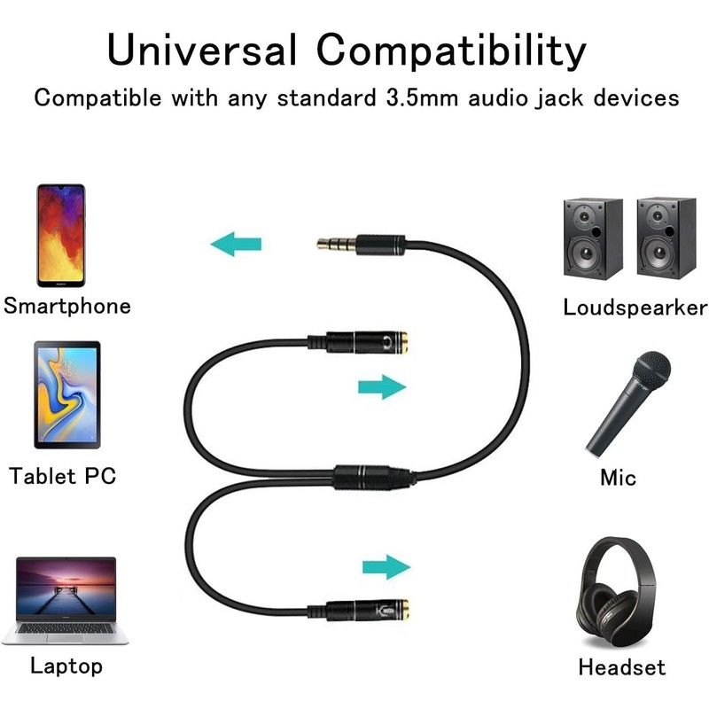 Headphone Mic Splitter 3.5mm Jack Audio Mic Braided Adapter Aux
