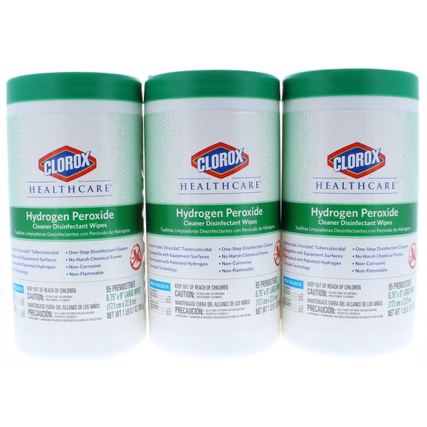 3 Pk. Clorox Healthcare Hydrogen Peroxide Cleaner Disinfectant Wipes 6.75" x 5.75" 95 Count (285 Count Total)
