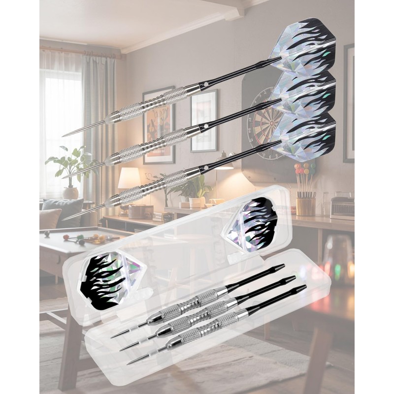 Yirinatek Darts Set with Storage Box, 3 High-Quality Steel Darts,
