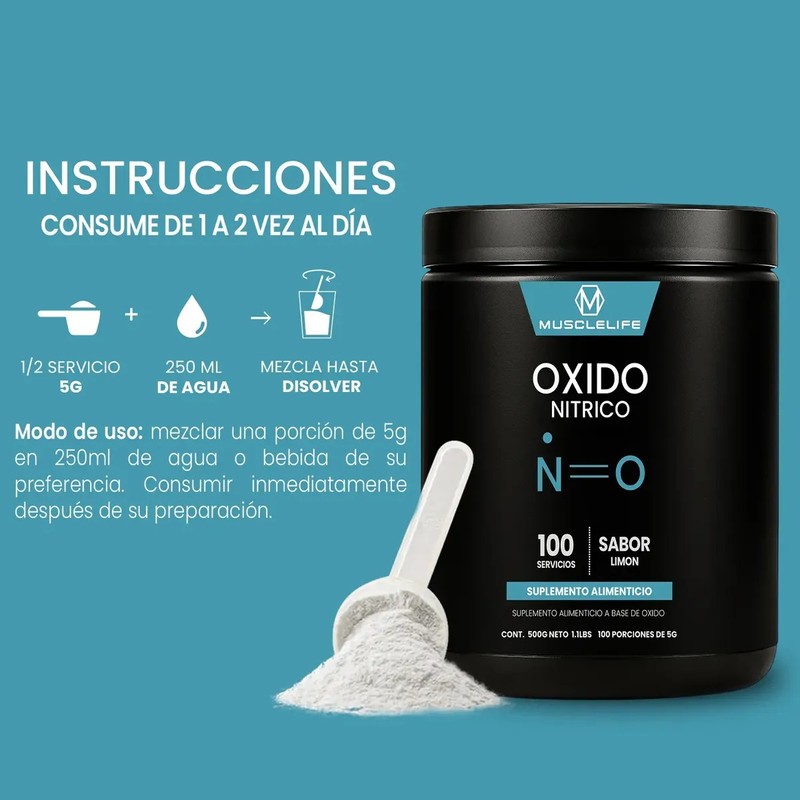 Óxido Nítrico Pre Entreno Suplemento Muscle Life 500g 100se