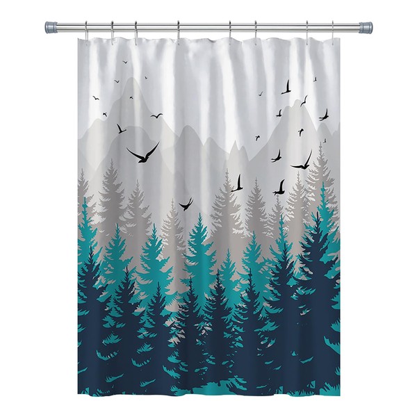 RV Shower Curtains Forest Mountain Happy Camper, Cloth Fabric RV