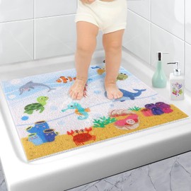 Shower Mat Non-Slip 60 x 60 cm Dolphin Motif), Safety Non-Slip Shower Mat with Drainage Holes, BPA-Free, PVC Loofah Bath Mat for Shower Room and Wet Areas, Printed Shower Mat