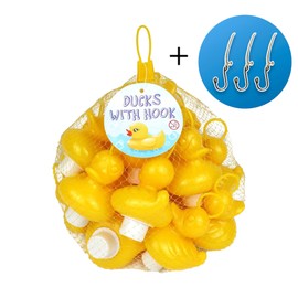 Duck Fishing Set with 20 Yellow Ducks Made of Plastic with Hooks and Weight Including 3 Hooks, Bath Toy - Pool Toy - Fishing Ducks Boys and Girls (Classic Edition)