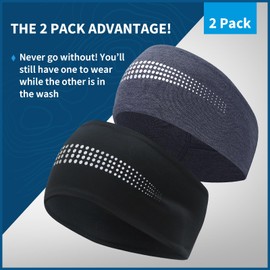 TrailHeads Womens Ponytail Headband - Reflective, Moisture Wicking Hair Headband for Running, Winter - Adrenaline Series - Black/Heather Navy Reflective - 2 Pack