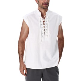 BAKUGOU Mens Medieval Lace Up Sleeveless Shirt Viking Renaissance Pirate Tunic Top Warrior Costume Vest for Men