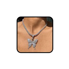 Ushiny Rhinestone Choker Necklace Butterfly Bow Necklaces Sparkling Tassel Necklace Jewellery Accessories for Women and Girls