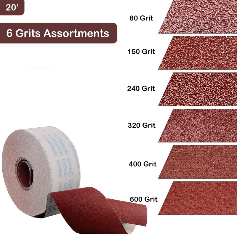 Sand Paper Roll 6 Grits, 1'' x 19.7' Emery Cloth