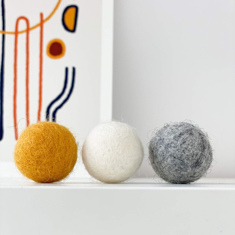 Felt Ball Flower Stems in Mustard, Grey & White By