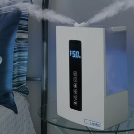 Lasko UH300 Warm and Cool Mist Humidifier with Humidistat and Timer, Quiet, Soothing Ultrasonic Dual Mist Humidifiers for Baby Nursery, Bedroom, Kids, Large Room and Home, 4.9L Tank, No Filter