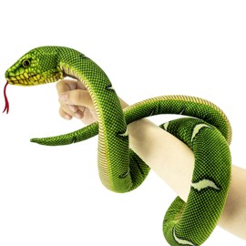 YOHAKI Snake Plush Toy, 52'' Washable Simulated Snake Plush Giant Cuddle Toy, Soft and Cute Kids Gift for Boys and Girls, Birthday Party Gift Prank Props, Single Head Snake Finger Puppet Green