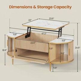 Itaar Modern Luxury Fluted Lift Top Coffee Table, Oval Coffee Table with Storage,Coffee Tables with Sliding Barn Door & Hidden Storage Compartment, Center Table for Living Room, Natural Oak