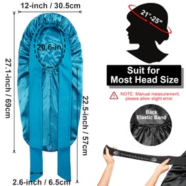 2Pcs Long Satin Silk Hair Bonnet for Sleeping Women, Sleep Bonnet Cap with Tie Band for Curly Hair Braid locs,Teal Pink