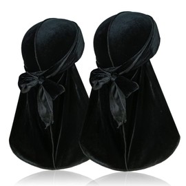 2 Pcs Velvet Durags for 360 Waves, Silky Doo Rag Durag Head wraps with Extra Long Tail and Wide Straps for Men Women