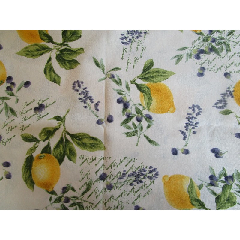 Rectangular tablecloth with lemon and olive motif, 100% cotton, size: