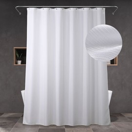 Popkozzi White Fabric Shower Curtain: Linen Textured Water Repellent Washable Light-Weight Polyester Shower Curtains for Bathroom - Solid Simple Elegant Decorative Bath Curtain Liner - 72x72