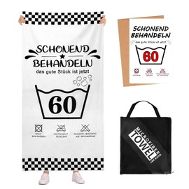Kaempe 60 Geburtstag Frauen Männer-Strandhandtuch & Badetuch mit Geburtstagskarte, Geschenke Zum 60 Geburtstag Mann, Geschenke für Frauen, 160x80cm Mikrofaser Badetücher-Schonend Behandeln 60. Deko
