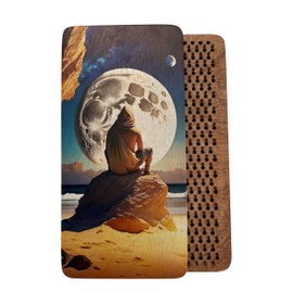 Sadhu board, Wooden Yoga Board for Acupressure and Meditation with Nails for Deep Tissue Massage, Acupuncture Massage, Nails Distance 0.39 In (10 mm) (moon and man, 0.39)