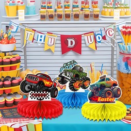 9Pcs Truck Birthday Decorations Truck Honeycomb Centerpieces Monster Truck Table Decorations for Car Theme Birthday Party Supplies