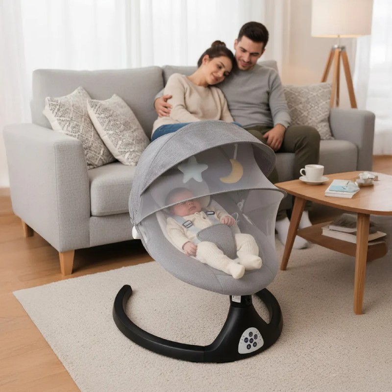 Silla Mecedora Bouncer Eléctrica con Música y Mosquitera Columpio Cómodo