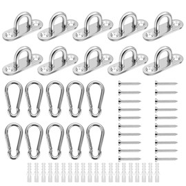 LOMUG Eye Plate Stainless Steel with Eyelet and Carabiner Hook, Stainless Steel Carabiner for Boat Outdoor Accessories Awning Ceiling Hook Wall Mount Wall Mount Hook Pack of 10