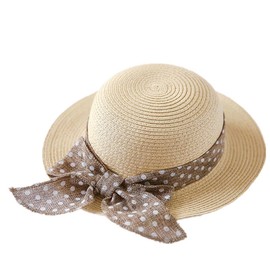 Connectyle Kids Classic Lovely Summer Straw Hat Cap Bowknot Beach Sun Protection Hats for Girls Beige 4-7 Years