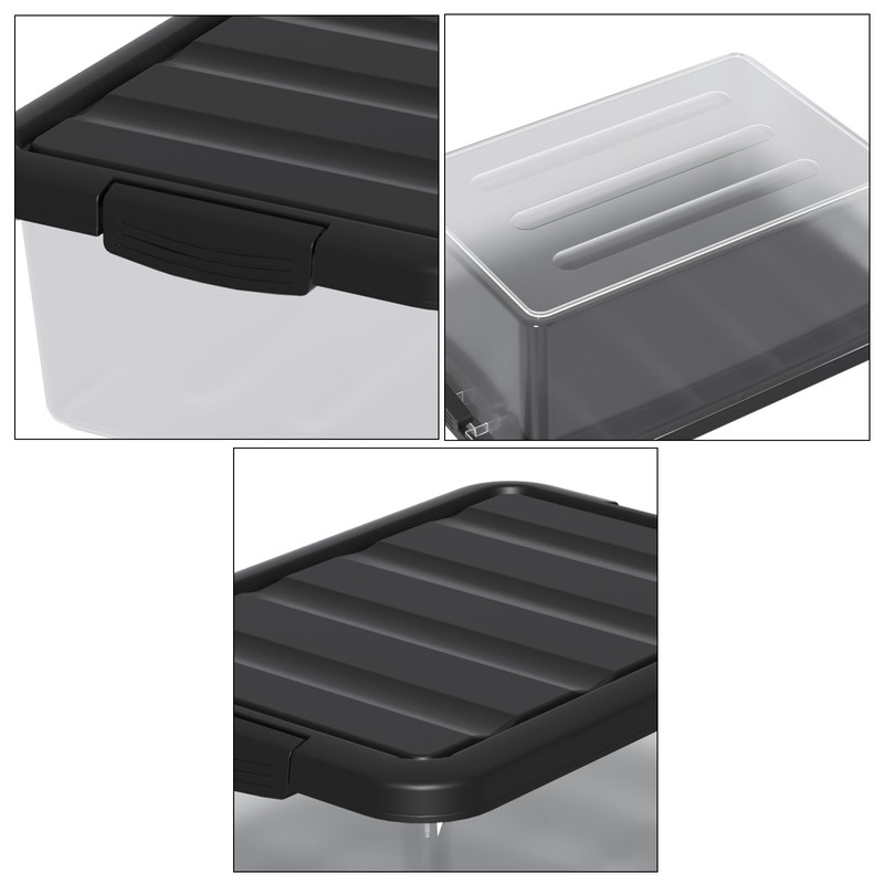 Yesdate 14 L Clear Storage Box with Black Lid, Plastic