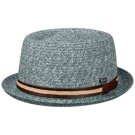 Lipodo Carignano Pork Pie Straw Hat - Hat (54-61 cm) - Italian Flair - Summer Hat with Leather Strap - Men - Spring/Summer, petrol, XL