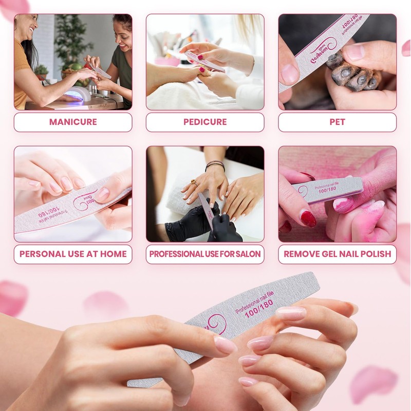12PCS Professional Nail Files Double Sided Emery Board 100/180 Grit