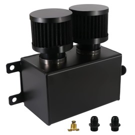 BOMLING 1.2L Universal Alumium AN10 Twin Baffle Dual Filter Engine Oil Catch Can Tank Reservoir Tank Can Breather Kit(Black-1200ml)