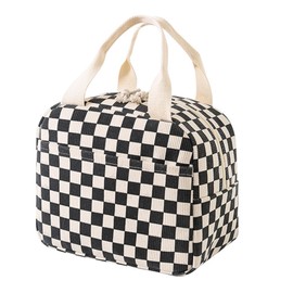WYSUMMER Lunch Bag, Insulated Tote Bag for Women,Corduroy Insulated Lunch Box Cooler Bag Water-Resistant Lunch Organizer for Kids and Students Travel Picnic School (Black and White Check)