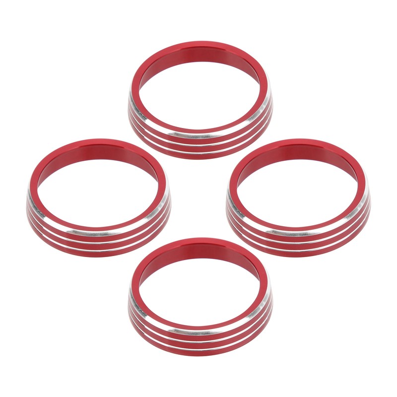 4pcs A/C Air Vent Knob Trims Rings Red Aluminum Alloy
