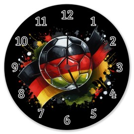 speecheese Football Germany Flag Wall Clock Aluminium Euro 2024 Design Sporty Look in Black Red Gold with Ball Motif
