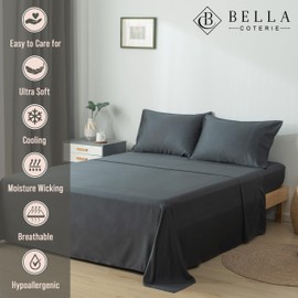 Bella Coterie Luxury Bamboo Cal King Size Flat Sheet | 100% Organically Grown Bamboo Viscose | Ultra Soft | Cooling for Hot Sleepers [Charcoal Grey]