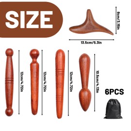 Wooden Massage Set, 5 Pieces Trigger Point Pusher and Acupressure Pen Made of Wood with Black Bag, Massage Stick for Back and Shoulders, Lymphatic Massage Stick, Gua Sha Wooden Therapy Rod
