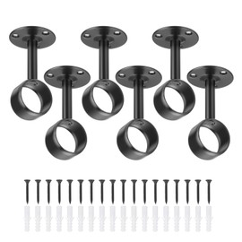 sourcing map 6 Pcs Curtain Rod Brackets 22mm(7/8"） Stainless Steel Ceiling Curtain Mount Holder Closet Rod End Support Curtain Rod Flange Pole Socket with Matching Screws, Black