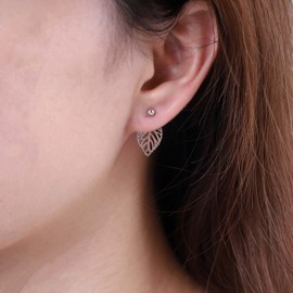 Inilbran Boho Leaf Earrings Silver Leaf Ear Jacket Earrings Vintage Leaf Studs Earrings Minimalist Leaf Front Back Earrings Jewelry for Women and Girls